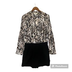 Jennifer Lopez Leopard Print Top Black Short Bottom Romper Size 12